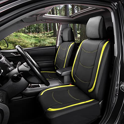 FH Group Galaxy13 Metallic Striped Deluxe Leatherette Car Seat Covers with Matching Carpet Floor Mats – Full Set, Universal Fit, Airbag Compatible for Cars, SUVs & Sedans, Yellow - color: Yellow