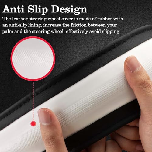 Wine Red Car Steering Wheel Cover, Nappa Leather, Bottom Color Blocking, Universal 14.5-15 Inch Leather Anti-Slip Breathable Auto Steering Wheel Covers for Men Women - color: Wine Red