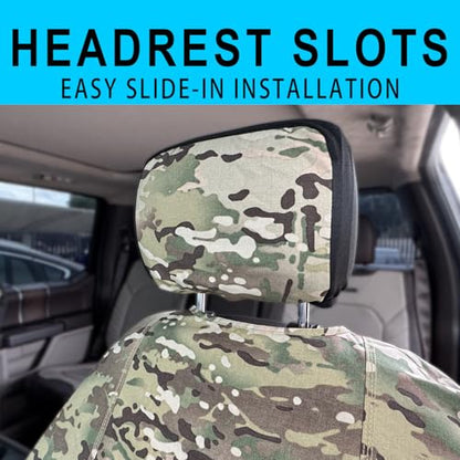 Universal Nylon Canvas Fitted Bucket Seat Cover, Cut-Resistant & Waterproof Front Seat Protector for Trucks (Camouflage) - color: Camouflage