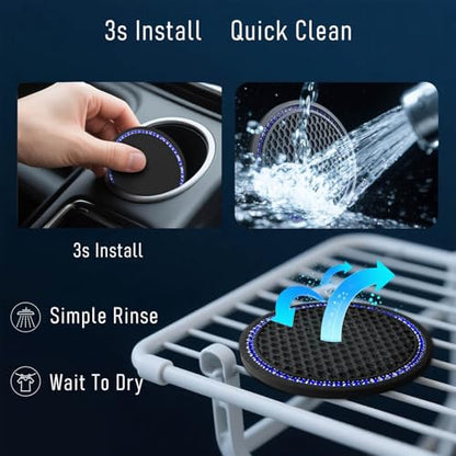 Car Cup Holder Coaster 4 Pack - Non Slip & Shockproof,Flexible PVC Rubber Insert for Car/Truck/SUV/Van (2.75"x0.2") Universal Fit Auto Cup Holders Accessories (Diamond Cup Coaster Blue) - color: Diamond Cup Coaster Blue