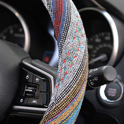 Carbella Woven Boho Bohemian Hippie Saddle Blanket Style Steering Wheel Cover for Women - Fits Most Standard Wheel Sizes 14.5 - 15 inch Woven Style - Aztec / Incan - color: Woven Aztec / Incan