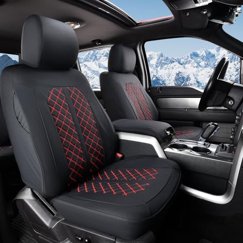 Truckiipa Leather F150 Seat Covers Front Seat Cover Truck Seat Cushion Protector Custom Fit for 2015-2026 Ford F150 SuperCrew, 2017-2026 F250 F350 F450 Super Duty Crew Cab, Front Pair, Black&Red - color: Black&Red, size: Front Pair