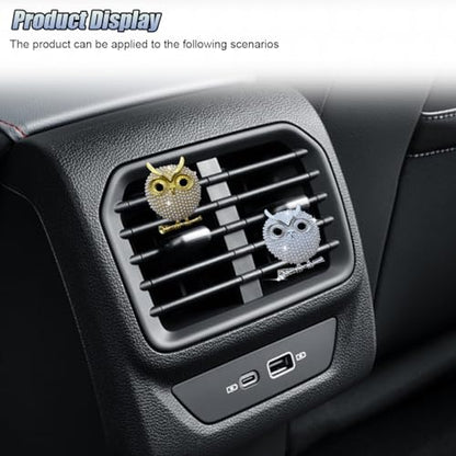 2PCS Bling Flamingo Car Dashboard Air Vent Trim Clips, Crystal Rhinestone Animal Car Air Fresheners Outlet Clip, Cute Automotive Interior Diffuser Decoration Accessories for Women (Owl) - size: Owl
