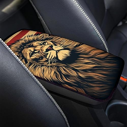 Car Center Console Pad, Universal Waterproof Car Armrest Seat Box Cover, Car Interior Accessories for Most Vehicle SUV Truck Vintage American Flag Lion Car Armrest Pad - color: vintage american flag lion