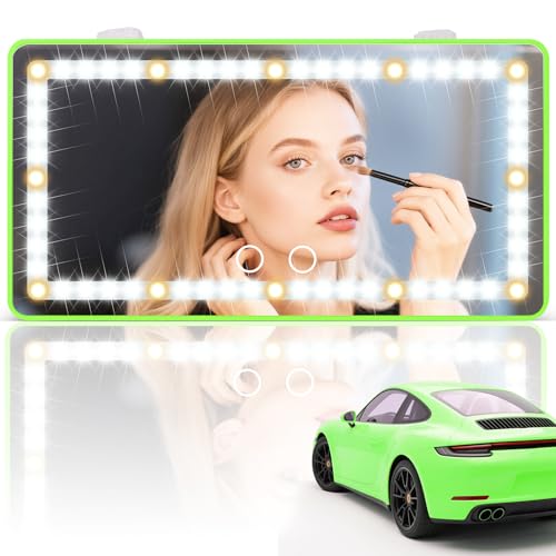 SINGARO Car Sun Visor Vanity Mirror - Rechargeable Makeup Mirror with 60 LEDs, 3 Light Modes & Dimmable Touch Control for Cars, Trucks, SUVs, Car Interior Accessories for Women (Green) - color: Green, size: 1PCS