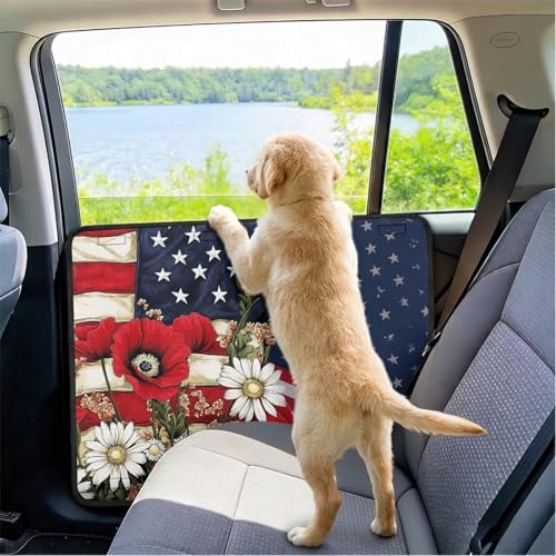 American Flag Floral Dog Car Front Door Protector Scratch Guard 2PCS Car Door Protector for Dogs Waterproof Pet Window Guard 250 Anniversary 4th Of July Cars Accessories - color: American Flag Floral