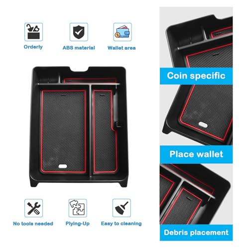EDBETOS Center Console Organizer Compatible with 2023-2026 Honda Pilot, 2024 2025 2026 Honda Ridgeline/Passport Insert Tray Secondary Storage Armrest Box ABS Plastic Material, Red - color: Red