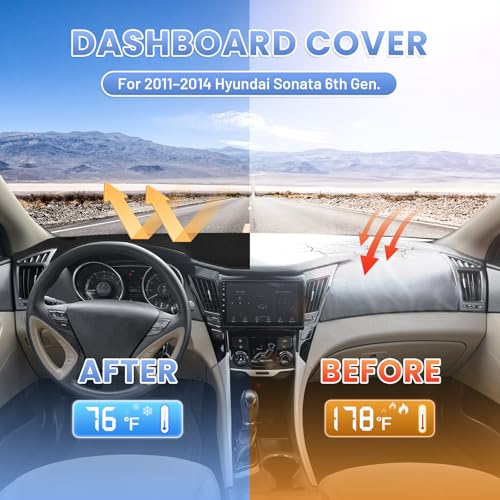 Sunsdrew Dash Cover for Hyundai Sonata 2011 2012 2013 2014 Dashboard Cover Mat for Sonata Suede Dash Mat Accessories Sun Shade Nonslip Mesh Protector No Glare - size: 11-14 Hyundai Sonata Dash Cover