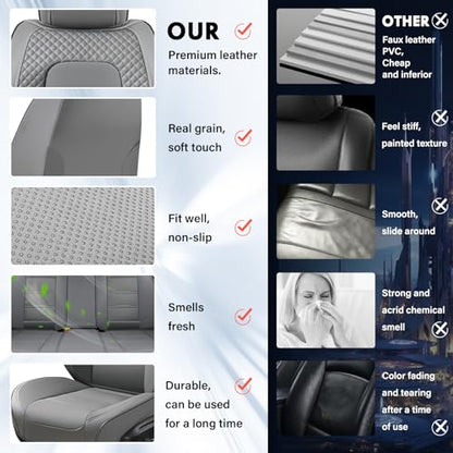 Coverado Car Seat Covers Front Seats, 2 Piece Car Seat Protector with Removable Headrest, Nappa Leather Breathable Front Seat Cushion Side All Wrapped Universal Fit Truck Automotive Most Cars Gray - color: Nappa-Gray, size: Front