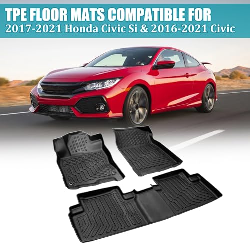 All Weather Floor Mats Compatible with 2017-2021 Honda Civic Si & 2016-2021 Civic, Full Cover Protection Floor Liners TPE Black(2017-2021 Civic Si&2016-2021 Civic) - color: 2017-2021 Civic Si&2016-2021 Civic