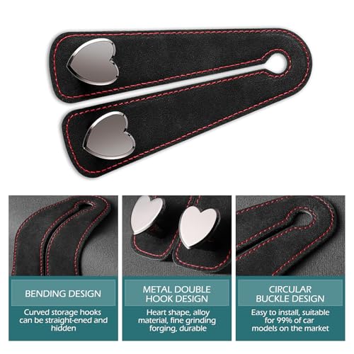2 PCS Car Purse Hook, Cute Headrest Hooks, Seat Back Storage Holder, for Umbrellas Wallets Support, Multifunctiona Car Accessories (Black)