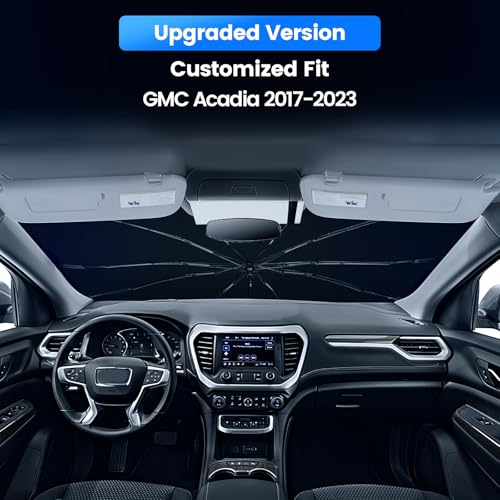 Windshield Sun Shade Umbrella for GMC Acadia 2017-2025, Foldable Car Window Shade with 360° Bendable Handle to Protect Dashboard, Upgraded UPF 50+ Heat Insulation Interior Protector - size: For GMC Acadia 2017+