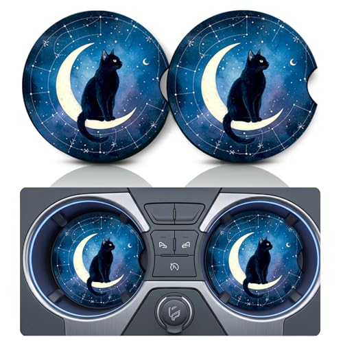 2PCS Colorful Moon Cat Car Cup Holder Coasters,Cars Coasters for Cup Holders,Anti Slip Rubber Mat with Finger Slot,Cats Car Accessories Interior Decor,Cat Lover Gifts for Women,Men - color: Colorful Moon Cat
