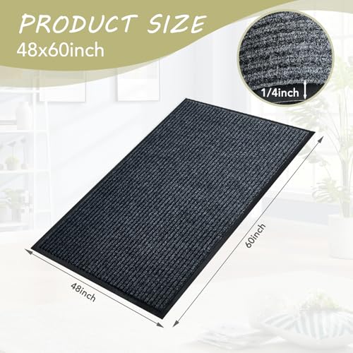 Front Door Mat,4'x5'Indoor Outdoor Door Mat,Heavy Duty Durable Welcome,Commercial Floor Mats Inside Outside Entrance, Waterproof All-Season, All-Weather Non Slip Backing Doormat for Entryway,Black - size: 48"x60"