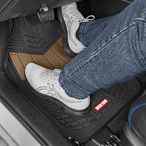 Motor Trend DualFlex™ Rubber Car Floor Mats All Weather Waterproof 4-Piece Sporty Two-Tone Design Car Mats Full Set - Universal Trim-to-Fit Floor Mats for Car, SUV, & Trucks - Car Carpet Protector - color: Beige