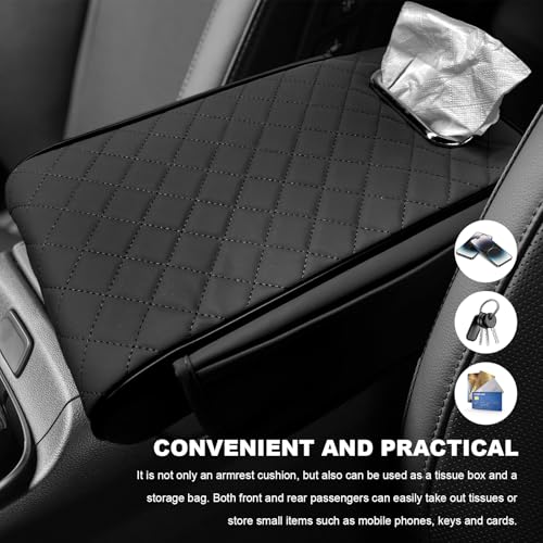 Car Center Console Cover, 13 × 7.1 × 3.0 Inch Leather Auto Armrest Cover with Pockets & Tissue Box, Waterproof Comfortable Center Console Cushion Pad for Cars Trucks SUVs (Black) - color: Black