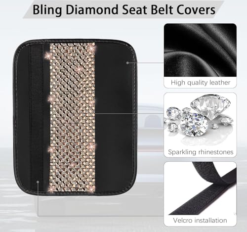 NBTEPEM 2 Pack Bling Car Seat Belt Covers, Diamond Seatbelt Shoulder Protection, Rhinestones Seat Belt Strap Cover Shoulder Pad, Universal Bling Car Interior Accessories (Champagne) - color: Champagne