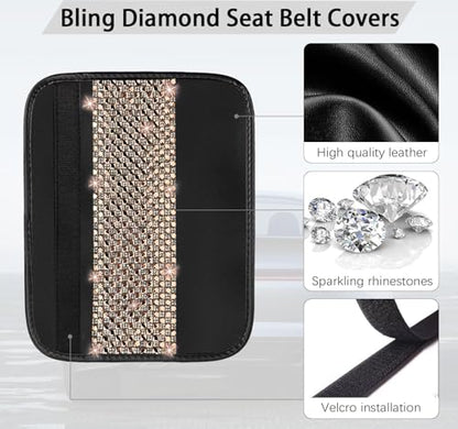 NBTEPEM 2 Pack Bling Car Seat Belt Covers, Diamond Seatbelt Shoulder Protection, Rhinestones Seat Belt Strap Cover Shoulder Pad, Universal Bling Car Interior Accessories (Champagne) - color: Champagne