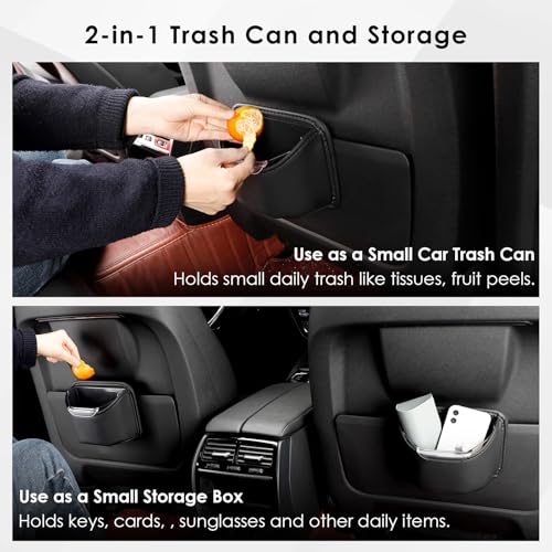 Small Car Trash Can for Side Door Back Seat Leather Leakproof Removable Liner Clip On Automotive Garbage Bin Compact Auto Trashcan Multipurpose Storage Organizer Container 0.22 Gal