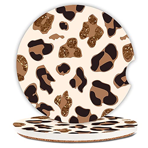 Absorbent Car Coasters 2 Pack for Women,Fashion Luxury Design Car Coaster for Drinks,Ceramic Stone Car Cup Holder with A Finger Notch,Rose Gold Leopard - color: Rose Gold Leopard