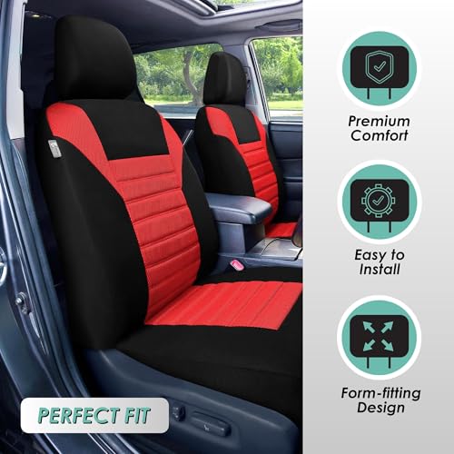 FH Group Car Seat Covers Front Set Premium 3D Air Mesh - Low Back Car Seats with Removable Headrest, Universal Fit,Automotive Seat Cover,Airbag Compatible Car Seat Cover for SUV,Sedan,Van Red