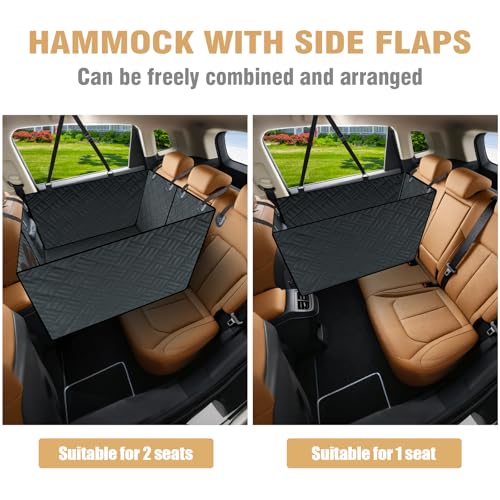RYVON Dog Car Seat Cover for Back seat Waterproof Dog Hammock with Mesh Window Dog Car Seat Cover Hard Bottom Holds 440lbs Folds to accommodate Passenger