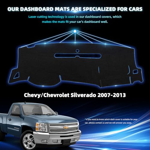 Dashboard Dash Cover Mat for Chevy Chevrolet Silverado 2007 2008 2009 2010 2011 2012 2013 Polyester Custom Fit Silverado Dash Cover with Two Glove Boxes (Silverado 2007-2013, Black, 2 Gloves) - size: Chevy Silverado 2007-2013