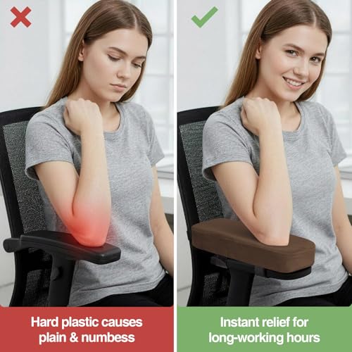 Smiry Ergonomic Office Chair Armrest Pads, Memory Foam Arm Rest Covers, Non-Slip Armrest Cushion with Adjustable Buckles and Straps, Elbow Relief for Desk, Gaming & Wheelchair (Coffee, Set of 2) - color: Coffee