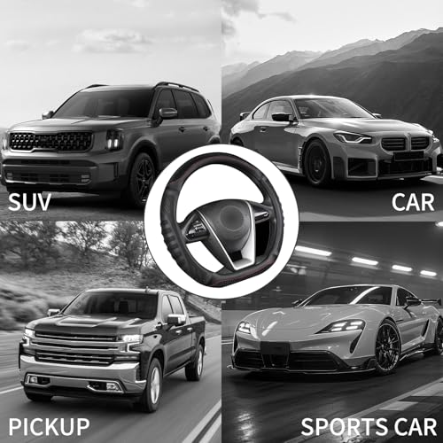 D Shaped Steering Wheel Cover Great Grip with 3D Honeycomb Hole, Anti-Slip Sporty Design, Universal 15 inch(All Black) - color: All Black, size: D Shaped-Middle[14.5''-15'']