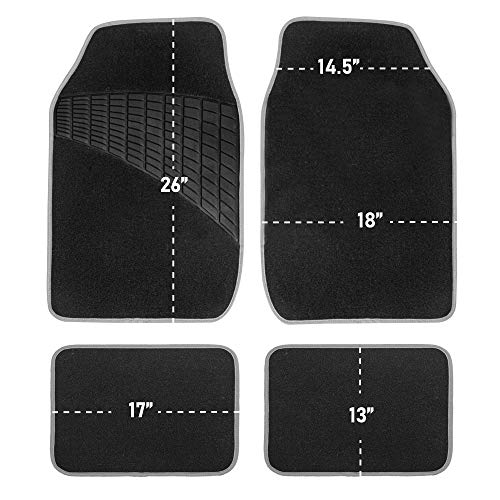 FH Group Color-Trimmed Non-Slip Carpet Car Floor Mats with Rubber Heel Pad – Universal Fit for Sedan, SUV & Truck – Full Set Black - color: BLACK