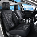 Huidasource Front Seat Covers, Car Seat Covers Front Seats Nappa Leather, Side Elastic Fabric, Compatible with Airbags, Seat Belts, Universal Fit for Most Cars, Vans, Trucks, SUV (Front Pair/Black)