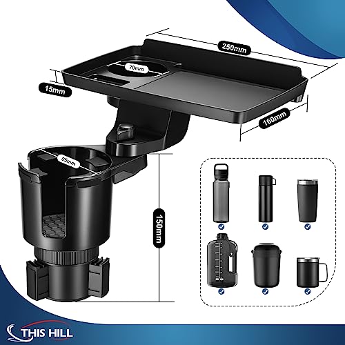 Cup Holder Tray for Car, 2 in 1 Detachable Car Food Table Tray with Solid Base & Phone Slot,Car Cup Holder Expander with 360°Rotation Tray for Travel Road Essentials