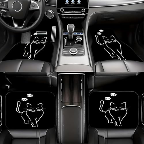 Universal Fit Car Floor Mats Set of 4Pcs, All-Weather Front Rear Car Carpet Mats, Non-Slip Car Floor Mat Car Accessories for Automotive Trucks SUV Sedans Vans (Cute Black Cat) - color: Cute Black Cat