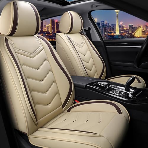 Car Seat Covers for Ford Fusion 2006-2020, Stylish Sport Seat Cover, Premium Nappa Leather Car Seat Cover. Automobile Seat Covers Sets.(Standard 2 Seats/Beige) - color: Beige, size: Standard 2 Seats