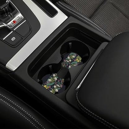 Wildflower Car Steering Wheel Cover Flowers Wildflower Steering Wheel Cover for Women Cute Anti-Slip Universal Breathable 14-15-in 2 Car Cup Coasters for Women