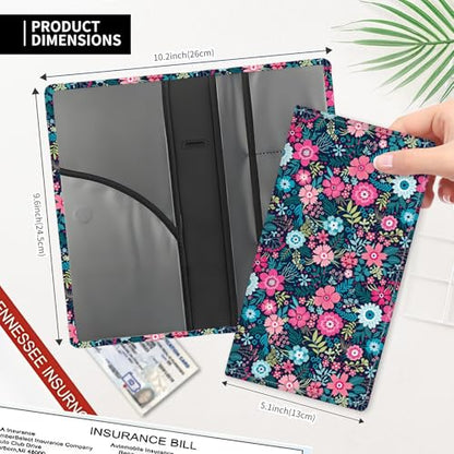 Leather Car Registration and Insurance Card Holder, Cute Car Accessories Vehicle Glove Box Car Organizer for Documents, Cards, License Purple Boho Flowers