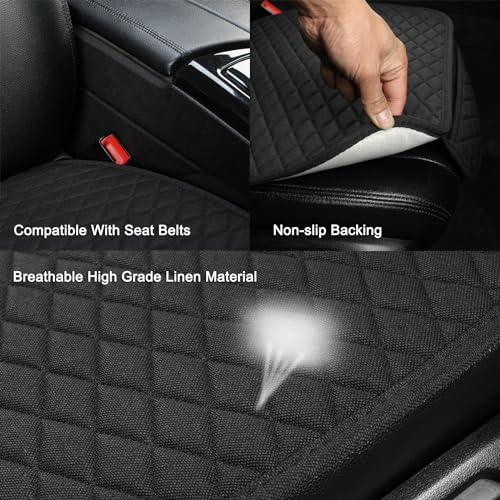 Linen Car Seat Covers,Bottom Seat Covers for Cars Include 2 Piece Front Driver Seat Pad Mat Universal Fits 90% Vehicles,SUVs,Cars,Sedans(2Piece-Black)