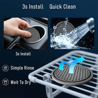 Car Cup Holder Coaster 4 Pack - Non Slip & Shockproof,Flexible PVC Rubber Insert for Car/Truck/SUV/Van (2.75"x0.2") Universal Fit Auto Cup Holders Accessories for Women and Man(Gray) - color: Gray