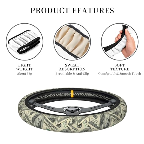 100 Dollar Money Car Steering Wheel Cover Universal 15 Inches Auto Accessories Steering Wheel Protector Anti-Slip Breathable Sweat Absorption Neoprene - color: 100 Dollar Money