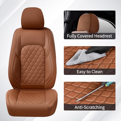 Huidasource Fit for Brown Chevy Silverado Seat Covers, GMC Sierra Seat Covers, Thickened Nappa Leather Truck Seat Cover 2007-2013&2019-2025 1500, 2020-2025 2500HD 3500HD Crew Double Extended Cab - color: Brown, size: Full Set 2007-2013&2019-2025 (Flat Ben