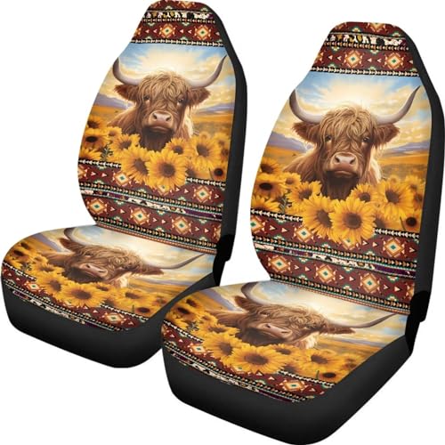 Highland Cattle Front Seat Car Covers Set 2 Pieces Vehicle Interior Decor Aztec Sunflower Auto Bucket Seat Covers Universal Fit Most Truck SUV Van - color: Highland Cattle
