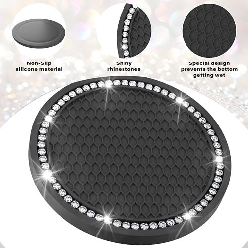 2 PCS Bling Cup Holder Coasters for Car, Car Accessories for Women 2.75 inch Diamond Universal Non-Slip Silicone Cup Holder Coasters, Sparkly Bling(White Diamond)