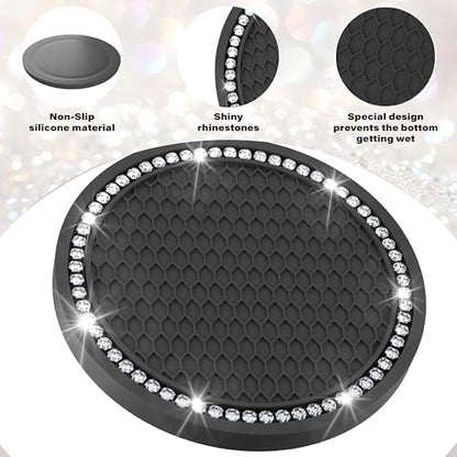 2 PCS Bling Cup Holder Coasters for Car, Car Accessories for Women 2.75 inch Diamond Universal Non-Slip Silicone Cup Holder Coasters, Sparkly Bling(White Diamond)