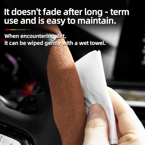 Suede Thin Car Steering Wheel Cover, 3 Piece, Fits 14-16 inch Round Steering Wheels, Brown