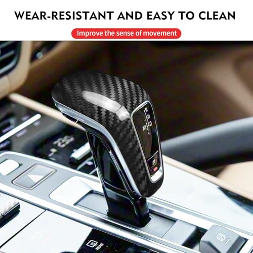 Compatible wth Carbon Fiber Gear Shift Knob Cover Automotive Shift Lever Decoration for Porsche Cayenne 2018-2023 (Black)