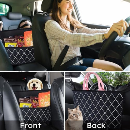 eing Car Organizers and Storage Purse Holder, Large Capacity Car Net Pocket Handbag Holder, Automotive Consoles & Backseat Organizer, Leather Back Seat Bag Between Car Front Seats (White line) - color: A1-Large Rhombic Pure White