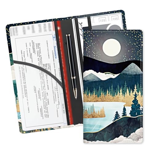 Leather Car Registration and Insurance Card Holder, Cute Car Accessories Vehicle Glove Box Car Organizer for Documents, Cards, License Beautiful Night Forest Mountain - color: Beautiful Night Forest Mountain