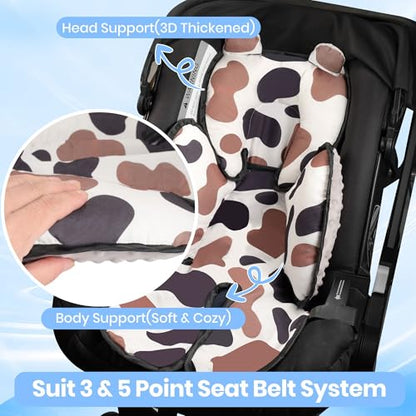 3in1 Baby Car Seat Head Body Support,Soft Breathable Infant Car Seat Insert Newborn Boy Girl,Reversible Cotton-Minnky Carseat Head Support Pillow Cushion for Infant Stroller,Swing,Bouncer(Grey)
