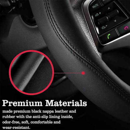 Beige Car Steering Wheel Cover, Nappa Leather, Bottom Color Blocking, Universal 14.5-15 Inch Leather Anti-Slip Breathable Auto Steering Wheel Covers for Men Women - color: Beige