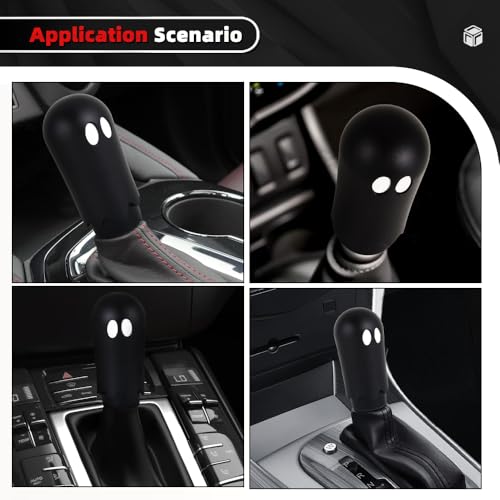 Ghost Shift Knob, Aluminum Weighted Automotive Gear Shift Manual knobs Lever with 3 Threaded Adapters M8 M10 M12 x 1.25, Universal for Vehicle Funny Cool Spooky Car Accessories (Black) - color: Black